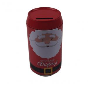 China Coca Cola Shape Empty Metal Christmas Tin Cans With Coin Slot Lid supplier