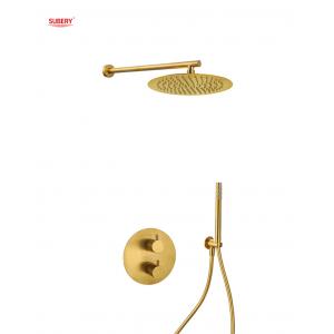 Concealed In Wall Thermostatic Faucets Brushed Golden Brass OEM Round