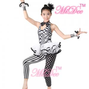 China Sleeveless Hip Hop Dance Costumes Halter Black / White Print Dance Unitard Outfits supplier