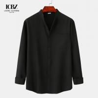 China Men's Casual White Black Regular-Fit Linen Cotton Long Sleeve Shirts with Custom Logo on sale