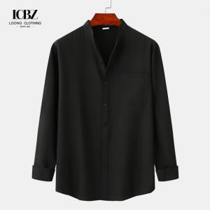 China Men's Casual White Black Regular-Fit Linen Cotton Long Sleeve Shirts with Custom Logo supplier