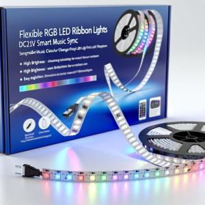 China Tiras de Luces LED RGB Flexibles DC12V con Sincronización Musical Inteligente – Alto Brillo, Fácil Instalación, Certificación CE supplier