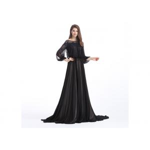 Black Lace Chiffon Embroidery Evening Dresses Sweep Train Style Dry Cleaning