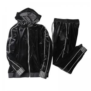 China Windproof Mens Black Velour Tracksuit , Mens Sweat Suits Sets Soft Feeling supplier