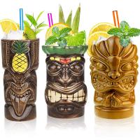 China Tiki Mugs Set of 3 Ceramic Hawaiian Party Mugs Drinkware, Tiki Bar Mugs for Cocktails on sale