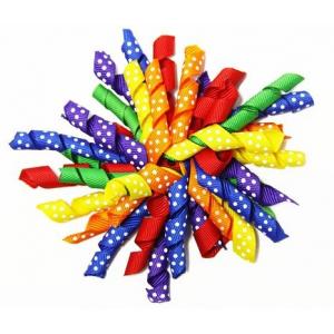 Colorful 4.5" Grosgrain with dot Curly Ribbon bow for  Korker Hair Bow Clips