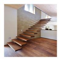 China Customized Contemporary Floating Stairs Hardwood Floor Staircase With Glass Railing on sale