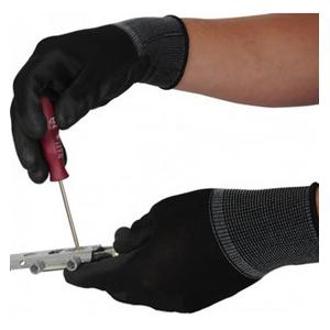 China Black Polyurethane Protective Work Gloves , PU Nylon Knit Gloves Grip Palm Fit supplier