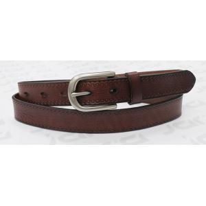 Embossed Curves Dark Brown Mens Casual Leather Belt With Antic Silver Buckle