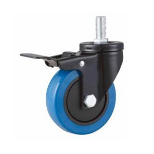 China medium duty 5 threaded stem blue elastic rubber caster total brake, 5 screw high elastic rubber castor supplier