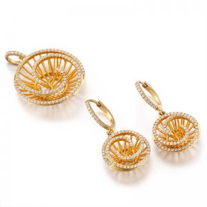 China AAA+ CZ 925 Sterling Silver Bridal Sets Circular Spiral Gold Plated Silver Earrings supplier