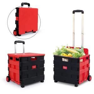 China Grocery Small Lightweight Folding Plastic Shopping Cart 4 Wheels With Basket supplier