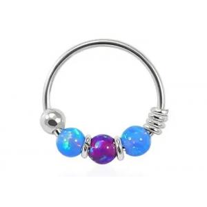 China Dia 8mm Hoop Nose Piercing , White Gold Nose Ring With 3 Pieces Opal Stones ODM supplier
