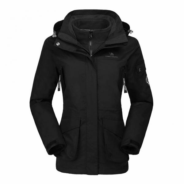 3 In 1 Waterproof Ski Jacket Black Color 100% Polyester Material For Rain Snow