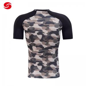 China Bird Eye Cloth Mesh Fitness Sport Compression Running Sweater T Shirt Camouflage supplier