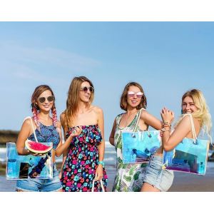 Beach Totes Bags For Women Waterproof Iridescent Shoulder Handbags With Phone Pouch Clear Beach Bag, Foldable & Washable Tote Bag For Work Gym Pool, Travel Wedding, Compatible