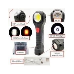 17.5x5.5x3.5cm Rechargeable LED Work Light Hanging LED Work Light With 360 Deg Swivel Head ABS Plastic Rubber Finish