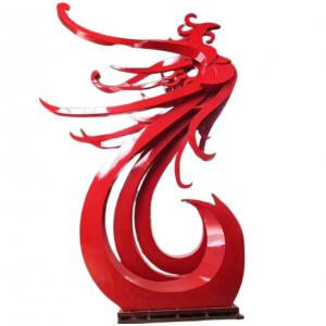 Outdoor Red Phoenix Bird Sculpture Large Abstract Garden Metal Animal Statue