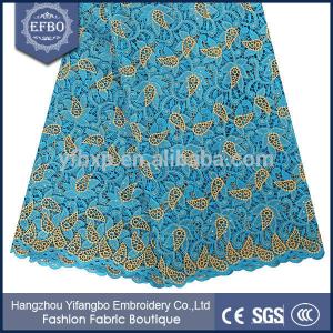 Nigerian lace newest 2015 blue cord lace fabrics with many rhinestones for wedding dresses