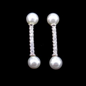 China Real Sterling S925 Jewelry Double Natural Pearl And Zircon Stick Shaped supplier