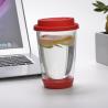 Hand Blown 12oz Double Wall Glass Cup Reusable Tumbler With Silicone Lid