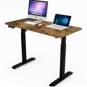Elevate Your Work Experience with a Motorized Standing Desk in Brown Wood Grain Panel