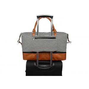 China Ladies Black Strips Women'S Weekender Bags Canvas Material Cotton Lining supplier