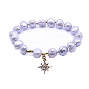 Real Gold Plated Freshwater Pearl Bracelet , 7.25 inches North Star Bead Bracelet