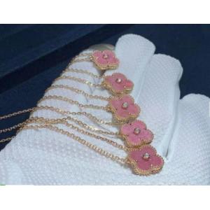 China Van Cleef & Arpels 18K Rose Gold Vintage Alhambra Diamond Rhodonite Pendant Necklace VCARP7TD00 supplier
