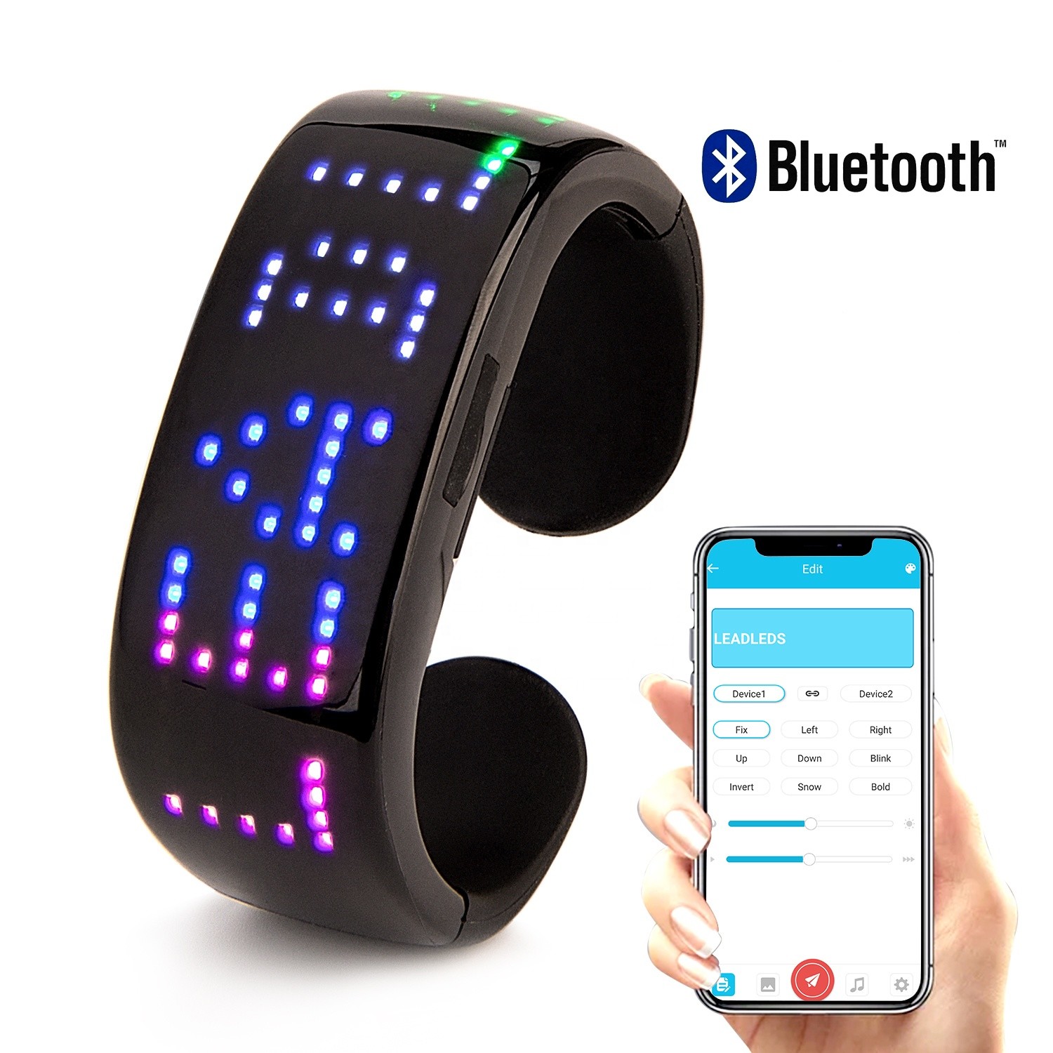 China Teste padrão de controle remoto do texto de Programe do App do bracelete do diodo emissor de luz de Bluetooth on sale