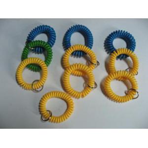 Yellow blue coil key chain stretch spiral wrist keychain split ring from China factory