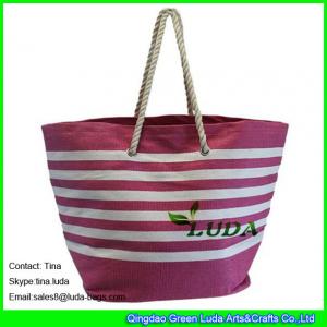 LUDA large handbags for women striped top zipper paper look straw beach bags