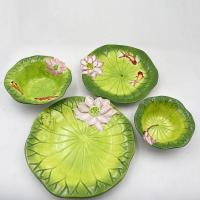 China Customized Lotus Leaf Design Plate High Ceramic Kitchen Supplies Large Capacity Dinner Plate For Home School Picnic on sale