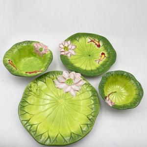 Customized Lotus Leaf Design Plate High Ceramic Kitchen Supplies Large Capacity Dinner Plate For Home School Picnic