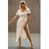 Clothing Fashion Women White T-shirt Wrap Midi Dress with Slit