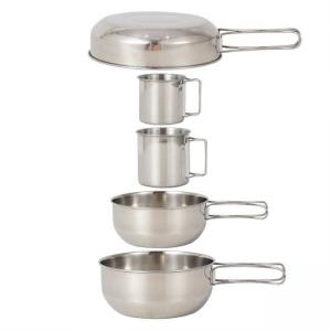 Stainless Steel Camping Outdoor Cookware Mess Kit Set, Folding Cookset Camping Teapot and Pans Set Equipment