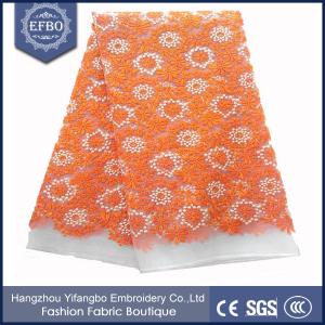 Fashion design korean lace fabric / orange and cream color ao dai fabric