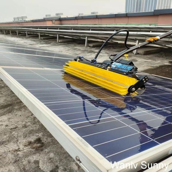Rolling Solar Panel Cleaning Brush with Dual-Used and Brush-Less Motor Driven Design