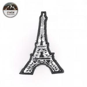 China Famous Eiffel Tower Sequin Embroidery Patches Silver / Black For Garment Accessories wholesale