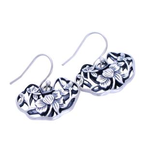 Sterling Silver 925 Engraved Flowers Dangle Earring (XH042982W)