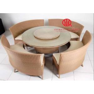 China Outdoor round rattan glass dining table set for sale supplier