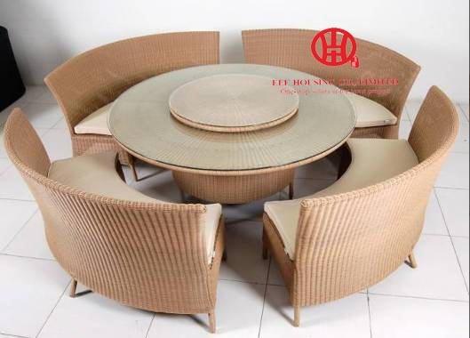 Outdoor round rattan glass dining table set for sale