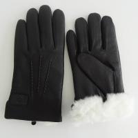China Black Rabbit Fur Lined Deerskin Mens Soft Leather Gloves on sale