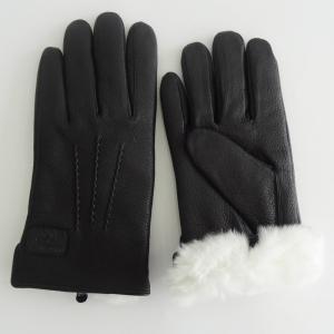 Black Rabbit Fur Lined Deerskin Mens Soft Leather Gloves
