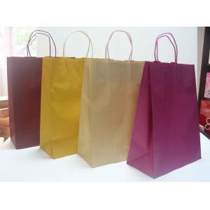 Purple / Yellow / Brown Paper Bag Packaging Eco-friendly With Stylish Logo