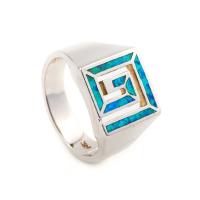 China Retro Fret Or Greek Key Design Square Opal Ring For Women on sale