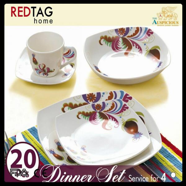 Europe hot sale fine porcelain square decal 20pcs dinner set