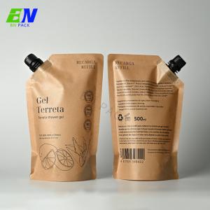 China 500ml Kraft Paper Juice Pouch With Spout Four Edge Standing supplier