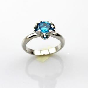 China Sterling Silver Engagement Ring with Solitaire 6mm Created Blue Topaz(F88) supplier
