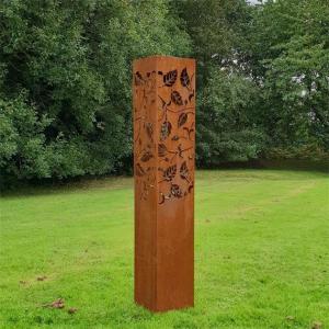 Contemporary Yard Art Rusty Metal Lighting Box Ccorten Steel Column Sculpture
